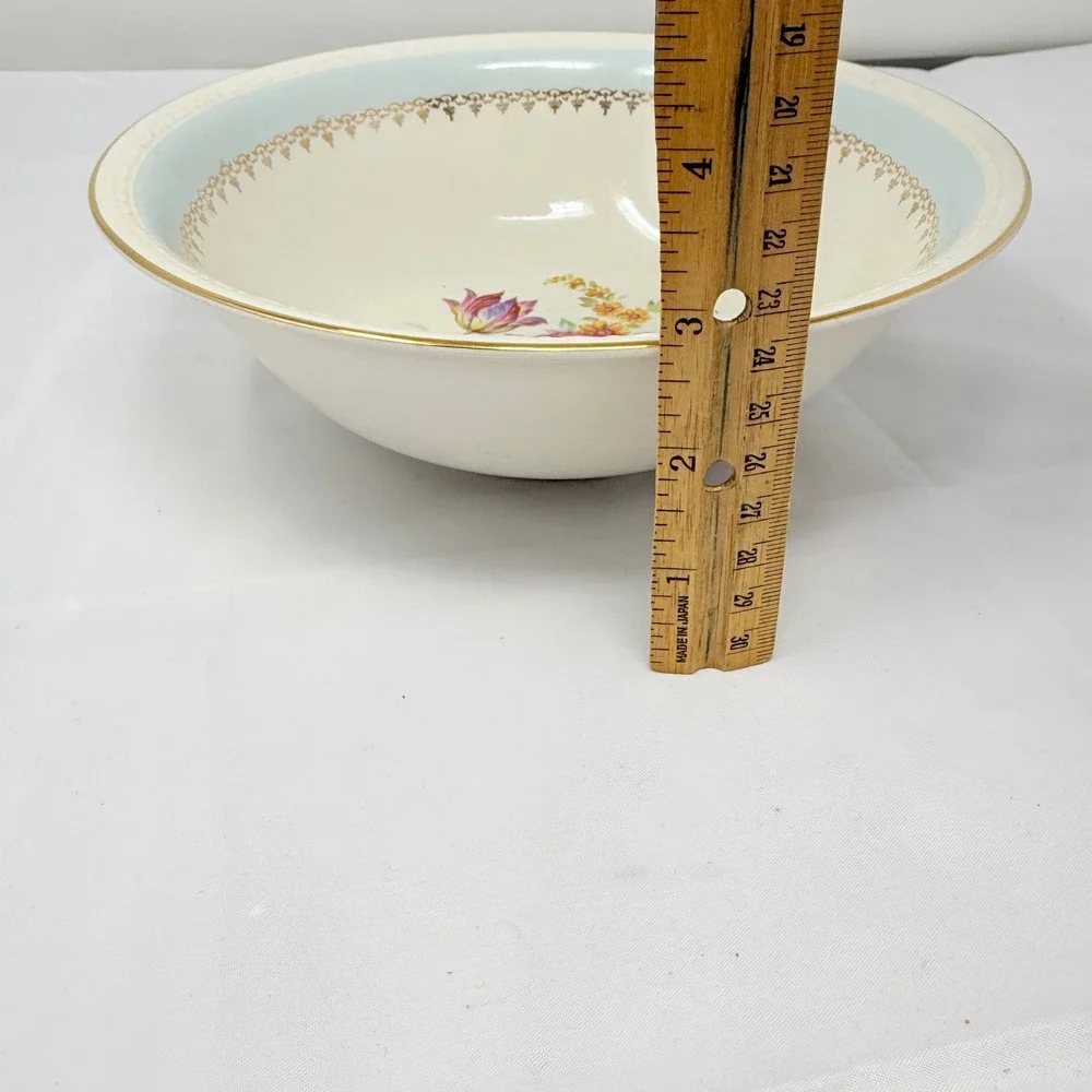 Homer Laughlin Eggshell Georgian Floral Serving Bowl Gold Trim 9 Inch